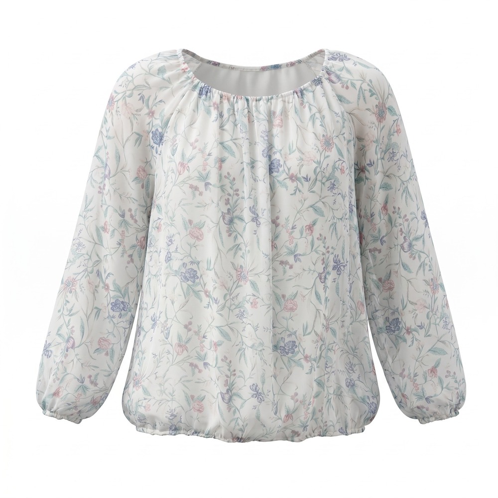 Viola Borghi Silk Floral Blouse L Ivory Sheer‎ Italian Romantic Cottagecore